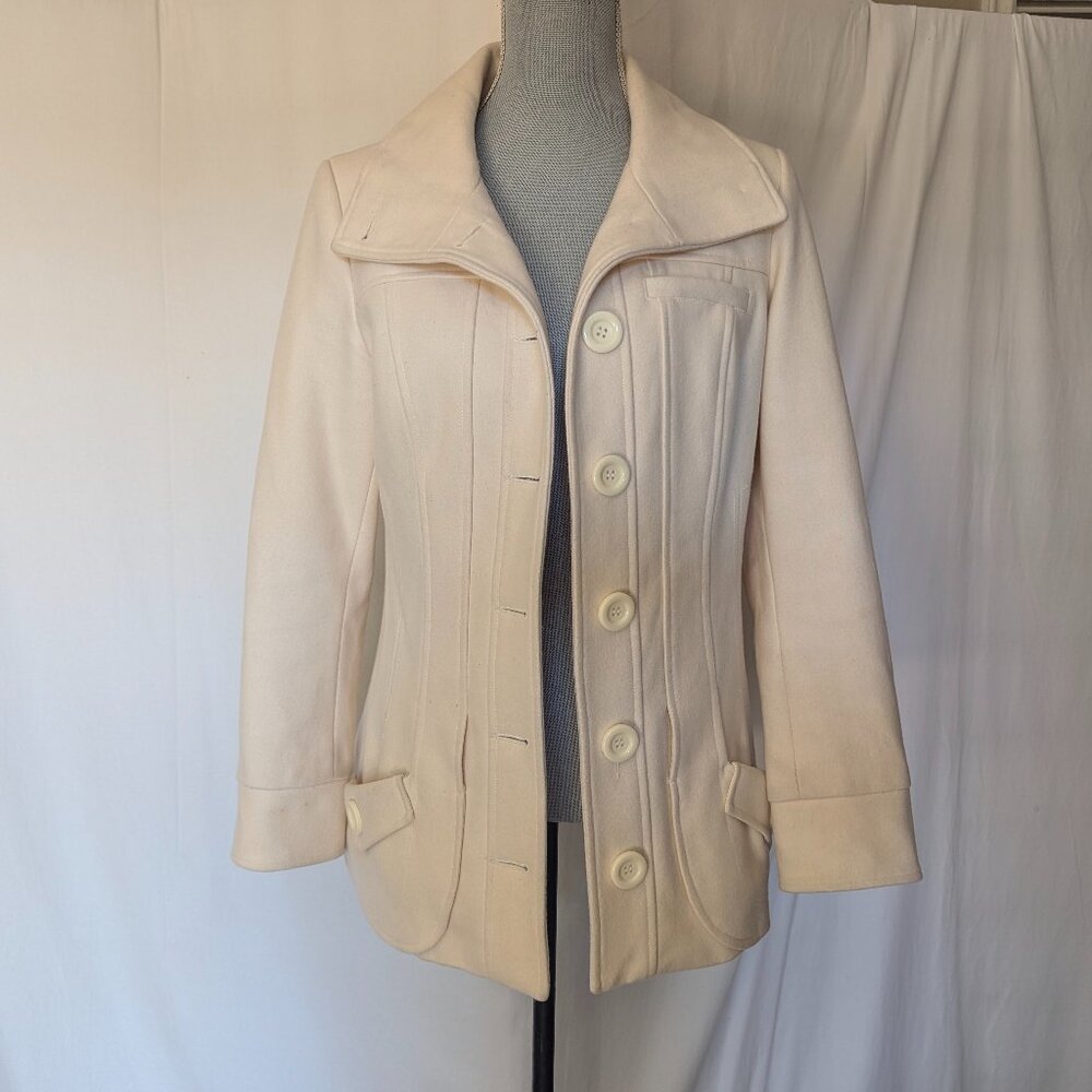 Coffee Shop long Winter white wool blend Jacket coat outerwear trench  M